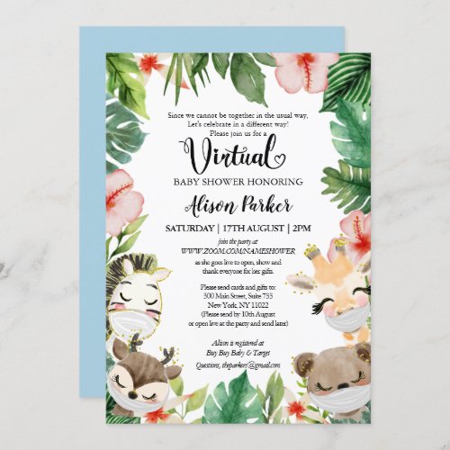 Boy Safari Animals Jungle Greenery Virtual Shower Invitation