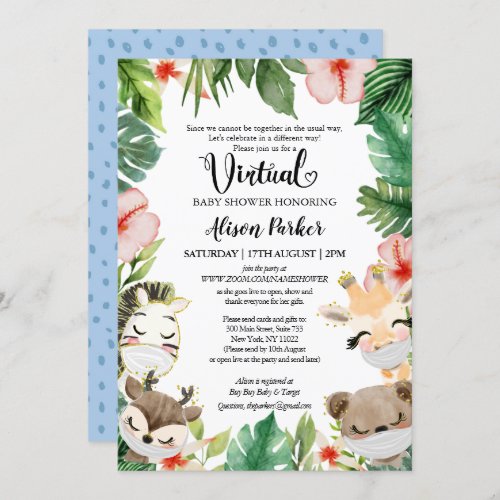 Boy Safari Animals Jungle Greenery Virtual Shower  Invitation