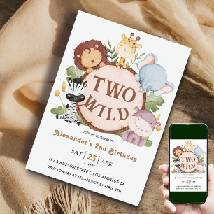 Boy Safari Animals TWO WILD! 2nd Birthday Invitation