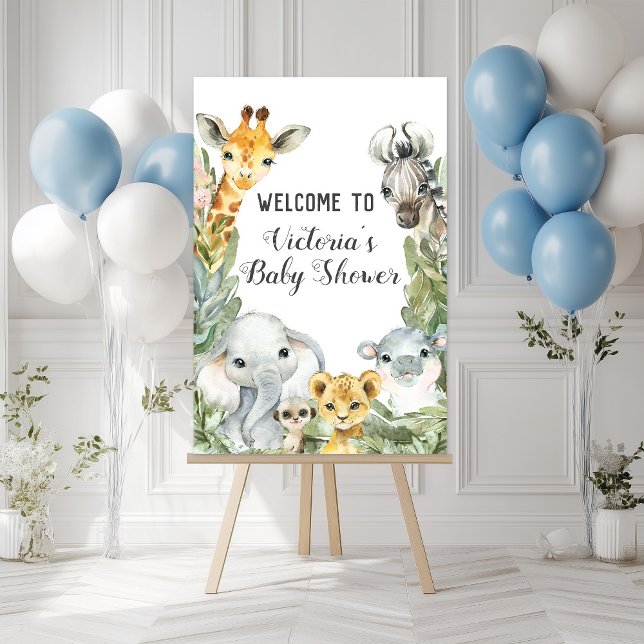 Boy Safari Baby Shower Welcome Sign (Boy safari animals baby shower welcome sign. Simply dd your event details.)