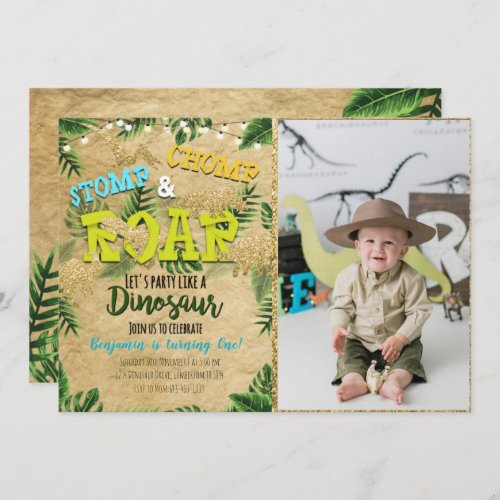 Boy Safari Dinosaur Birthday Invitation With Photo