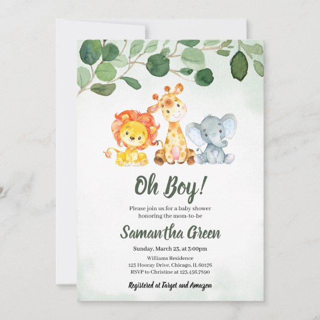 Boy Safari Jungle Baby Shower Invitation (Front)