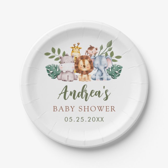 Boy Safari Jungle Baby Shower Paper Plates (Front)