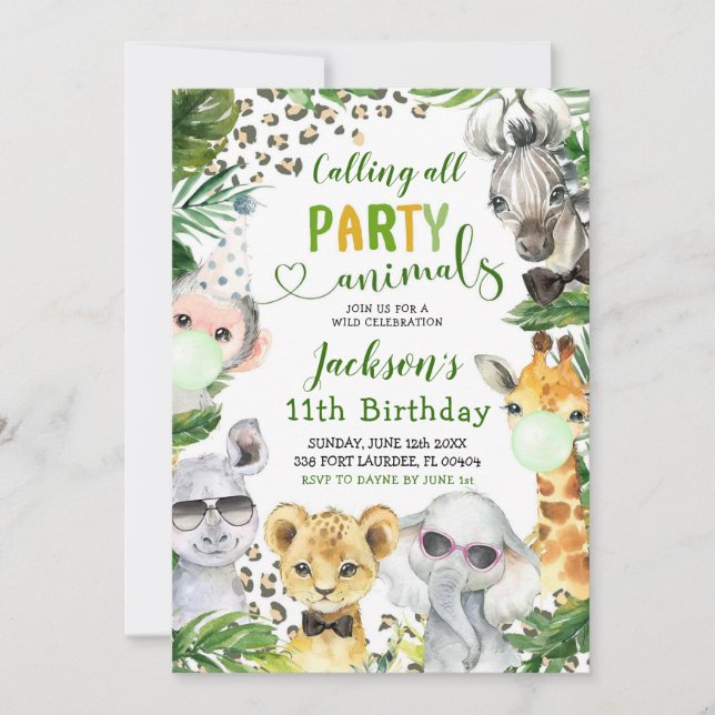Boy Safari Party Animals Birthday Invitation (Front)