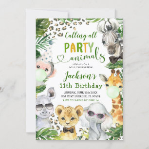 Boy Safari Party Animals Birthday Invitation