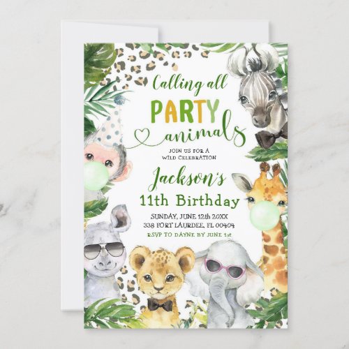Boy Safari Party Animals Birthday Invitation