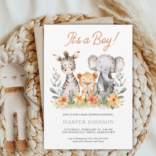 Boy Safari Wild One Baby Shower Invitation (Creator Uploaded)