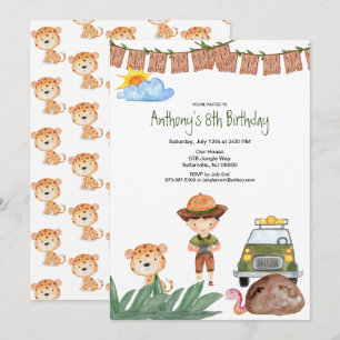 Boy Safari With Jeep In Jungle Birthday Invitation