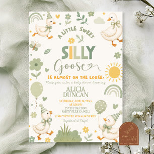 Boy Sage Green Cute Silly Goose Baby Shower Invitation