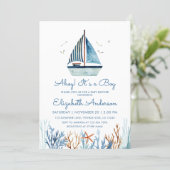 Boy Sailboat Baby Shower Invitation (Standing Front)