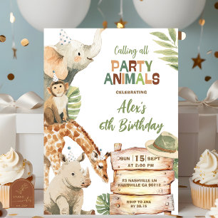 Boy Savanna Safari Party Animals Birthday Invitation