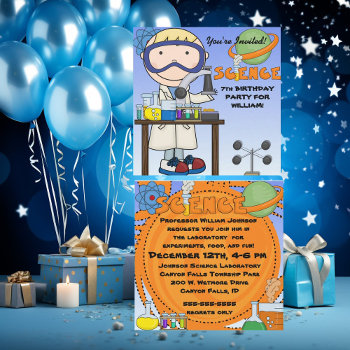 Boy Science Birthday Party Invitation by kids_birthdays at Zazzle