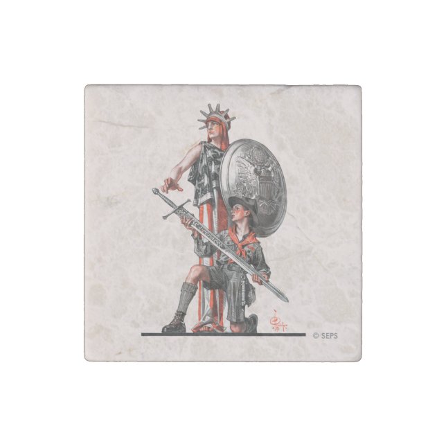 Boy Scout and Liberty Stone Magnet (Front)