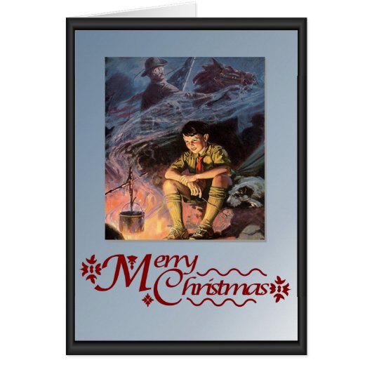 Boy scout by the camp fire cards (Front)