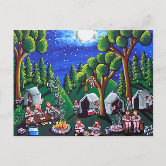 Boy Scouts Camp Out Folk Art Postcards (Front)