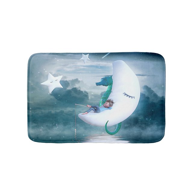 Boy & Seahorse Fishing on the Moon Bath Mat (Front)