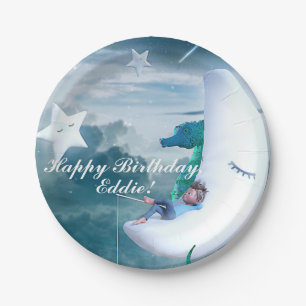 Boy & Seahorse Fishing on the Moon Paper Plates