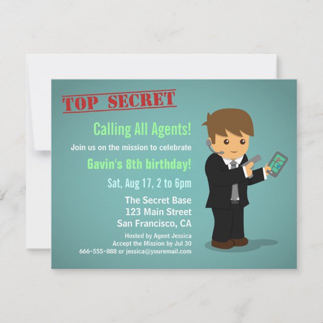 Boy Secret Agent Birthday Party Invitation (Front)