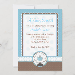 Boy Sheep Blue & Brown Baby Shower Invitations