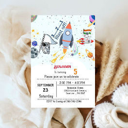 Boy Ship Outer Space birthday Invitation