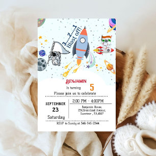 Boy Ship Outer Space birthday Invitation