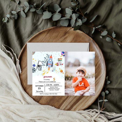 Boy Ship Outer Space birthday Invitation