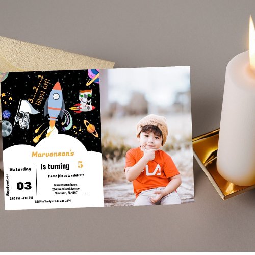 Boy shipouter space planet astronaut birthday invitation