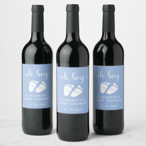 Boy Shower Baby Feet Blue Wine Label