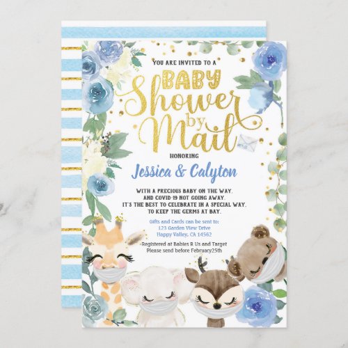 Boy Shower By Mail Pandemic Woodland Animals Mask Invitation