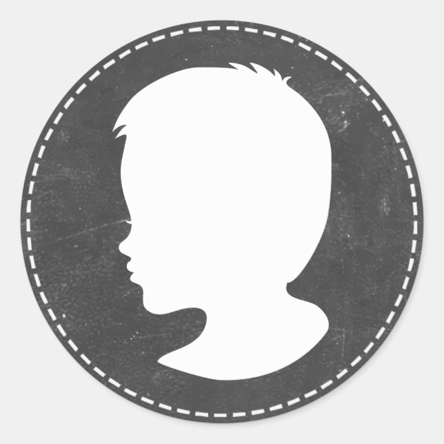 Boy Silhouette Chalkboard Baby Shower Favors Classic Round Sticker (Front)