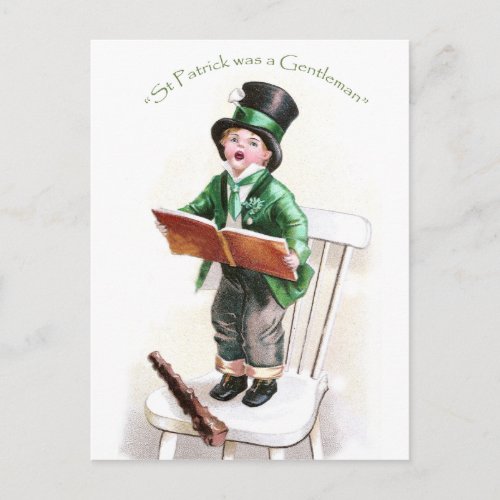 Boy Singing Irish Song Vintage St Patricks Day Postcard