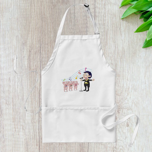 Boy Singing with Three Pigs Choir Adult Apron (Creator Uploaded)