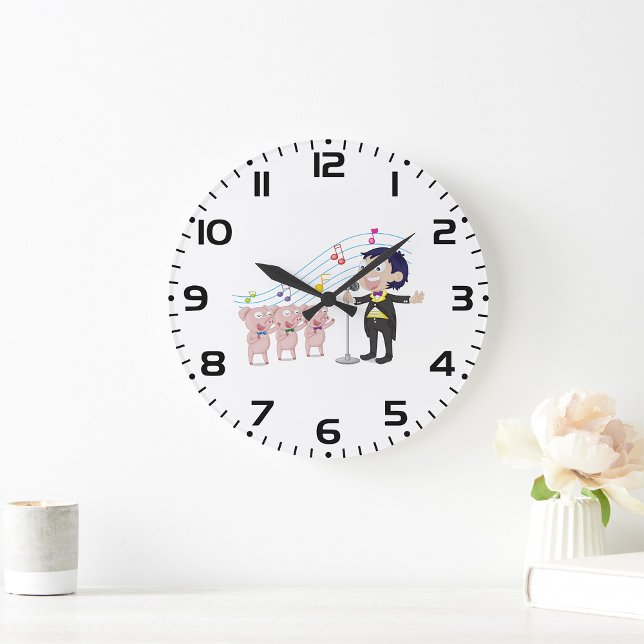 Boy Singing with Three Pigs Choir Large Clock (Creator Uploaded)
