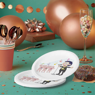 Boy Singing with Three Pigs Choir Paper Plates