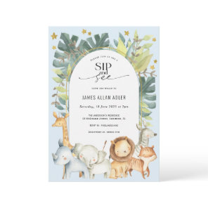boy sip and see safari themed baby shower invitation