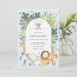 boy sip and see safari themed baby shower invitation