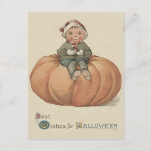 Boy Sitting On Giant Pumpkin Postcard