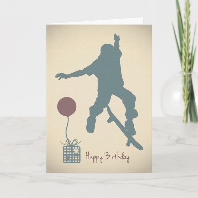 Boy Skateboarding Birthday Card (Front)
