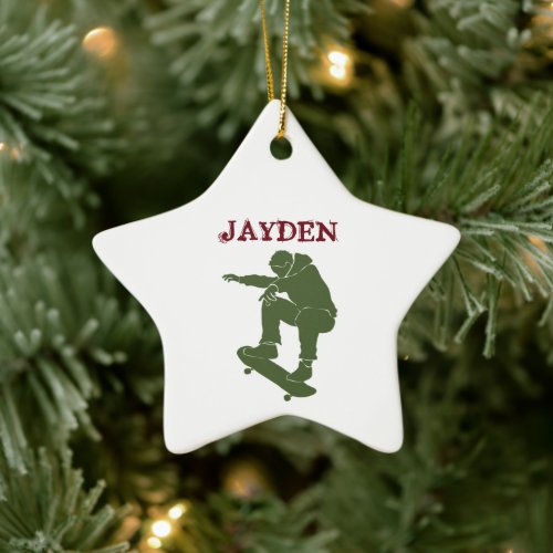 Boy Skateboarding Personalized Skateboarders Ceramic Ornament