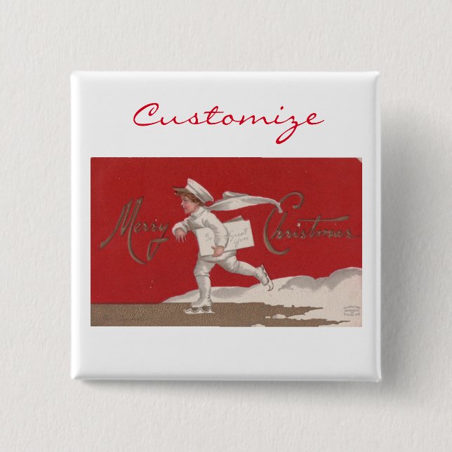 Boy Skating Vintage Thunder_Cove Christmas Button (Front)