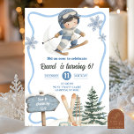 Boy Ski Birthday Invitation<br><div class="desc">Winter Snowflake Boy Ski Birthday Invitation,  Ski On Over Birthday Invite,  Editable Let's Hit The Slopes Kids Birthday Invite</div>