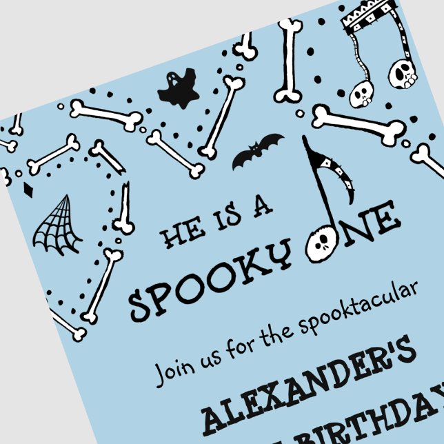 Boy Skull Spooky one Halloween 1st birthday Invitation (Halloween-1st-birthday-Invitation-Boy-blue-Skull-Spooky-one-1)