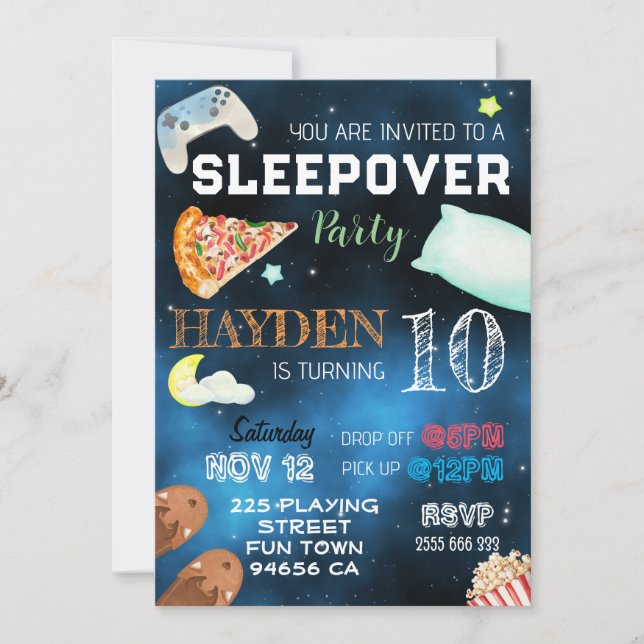 Boy Sleepover Pizza Pajamas Birthday Invitation (Front)