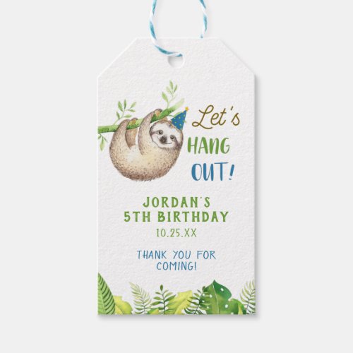 Boy Sloth Birthday Thank You Favors Gift Tags