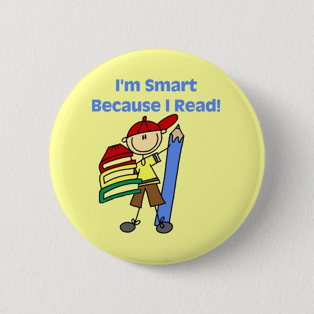 Boy Smart Because I Read Button (Front)