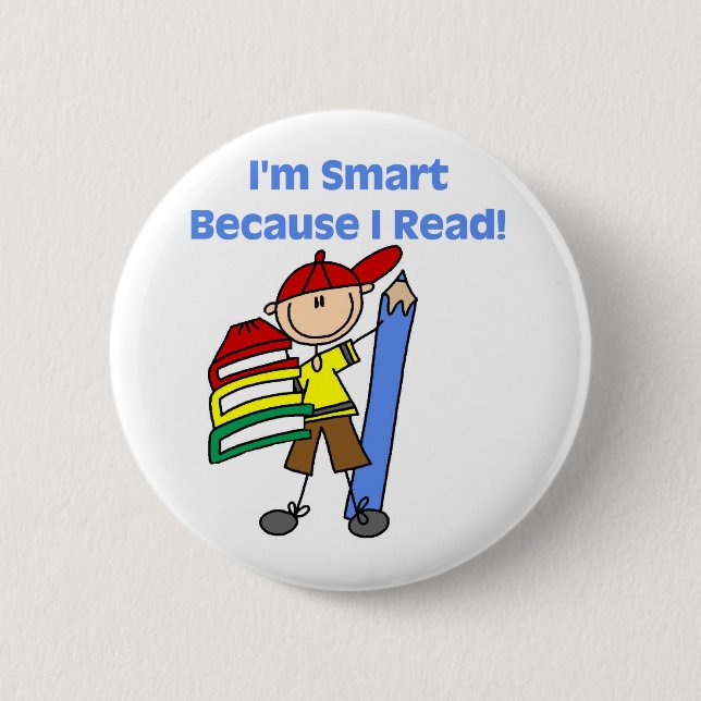 Boy Smart Because I Read Pinback Button (Front)