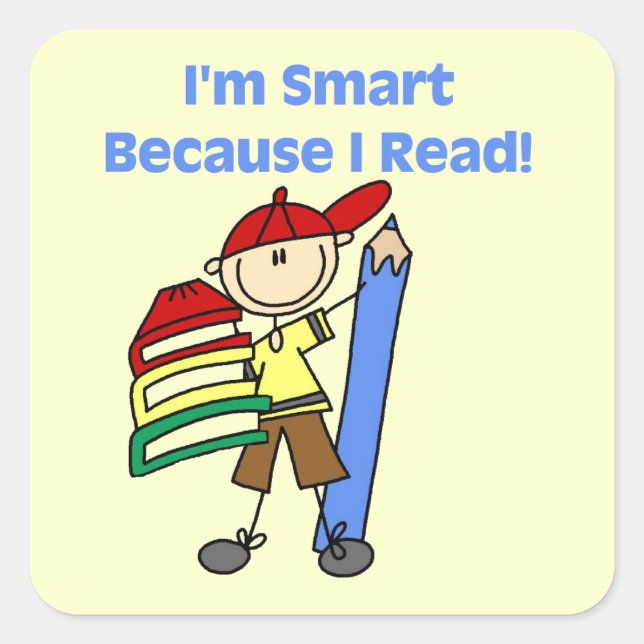 Boy Smart Because I Read Square Sticker (Front)