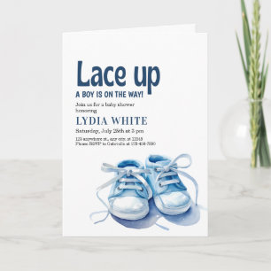 Boy Sneakers Baby Shower Lace Up Blue Shower Party Invitation