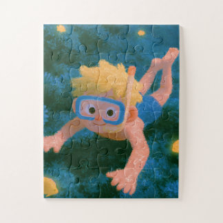 Boy Snorkeling in Coral Reef Jigsaw Puzzle