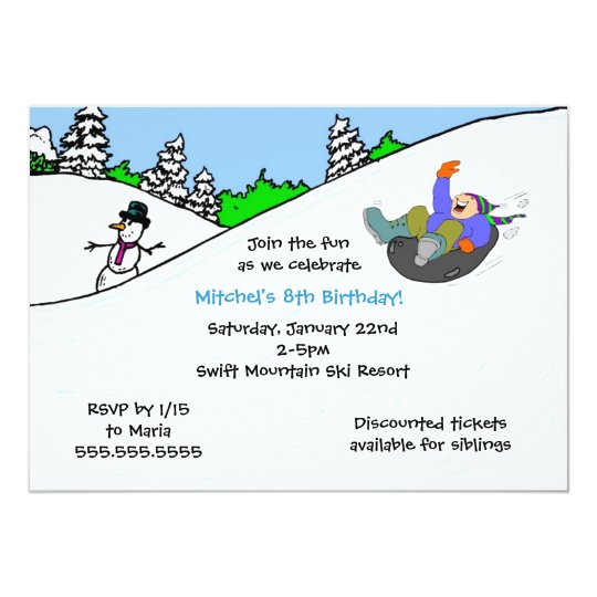 Boy Snow Tubing Winter Birthday Party Invite Zazzle Com